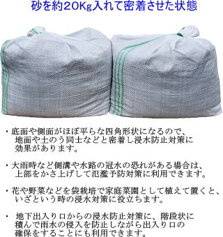 ストロング　角型土のう袋ＵＶ白ＰＥ密着した状態